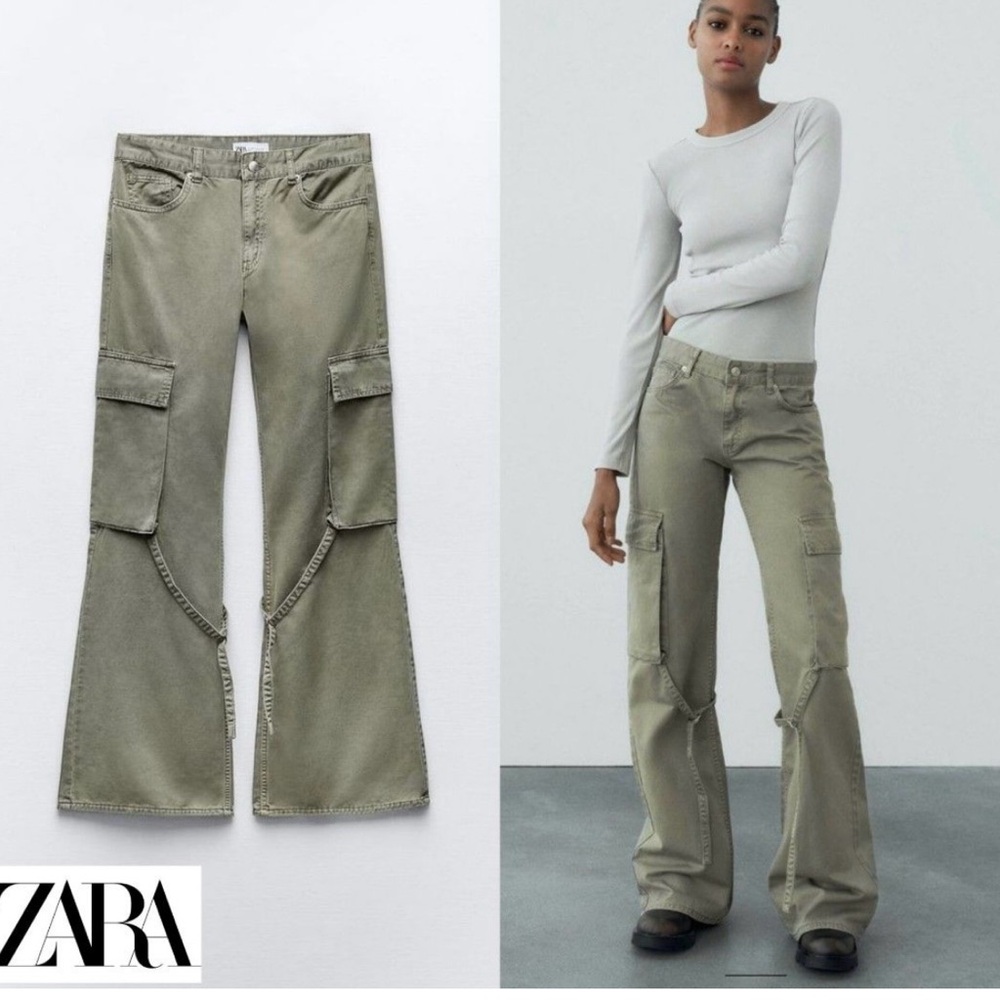 Zara green olive Khaki Cargo Pants #0025